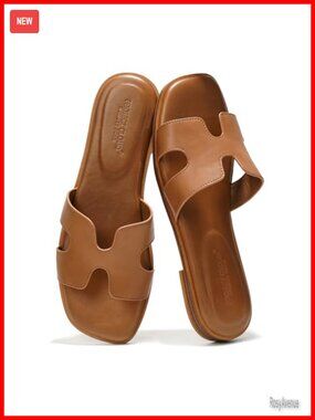 Genuine Leather Women's Flat Sandals Slip-On Comfort Memory Foam
